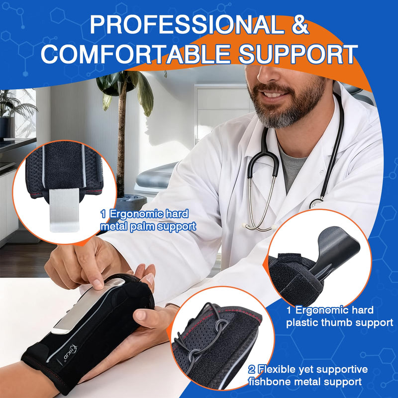 [Australia] - Wrist Brace with Thumb Support - Carpal Tunnel Day Night Brace for Men & Women, Adjustable Thumb Spica Splint for Left or Right Hand, for De Quervain's, Tendonitis, Arthritis Pain Relief (Black, One Size, Left Hand) 