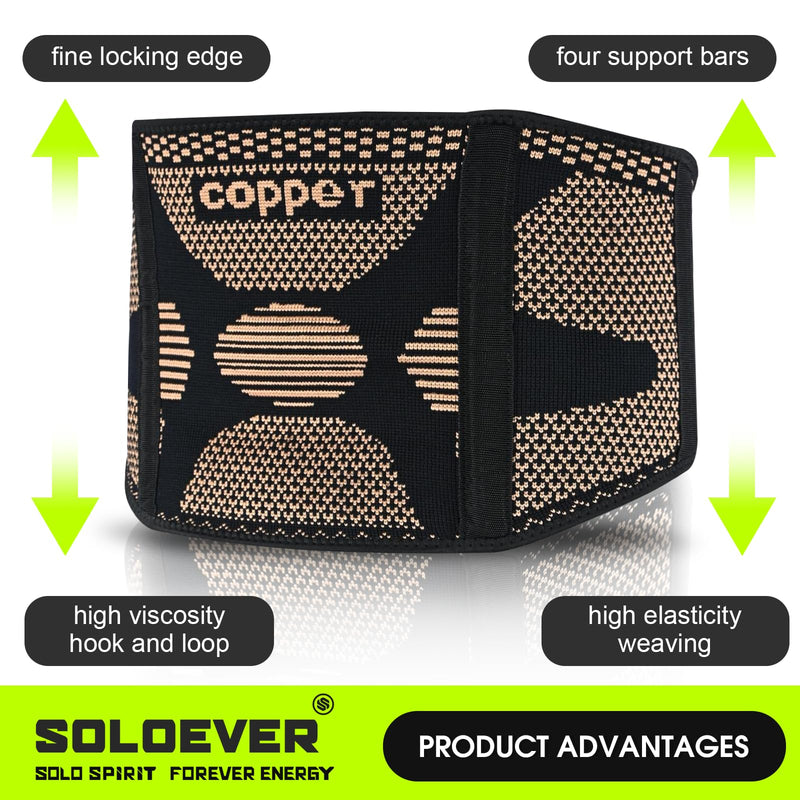 [Australia] - Copper Back Braces for Lower Back Pain, Breathable Lumbar Support Belt for Men and Women, Lower Back Brace for Herniated Disc, Sciatica, Scoliosis, Heavy Lifting (Black, Medium) Black 