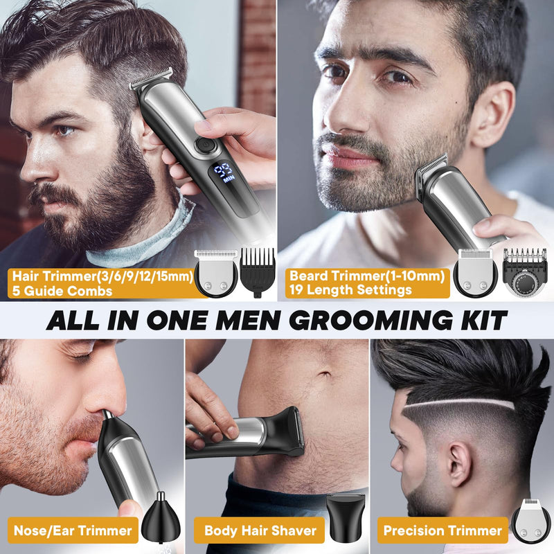 [Australia] - Beard Trimmer for Men, Electric Razor Shavers for Men, Cordless Rechargeable Waterproof Grooming Kit for Shaving Face, Mustache Nose Body Hair Trimmer Clipper, LED Display, Gifts for Him 