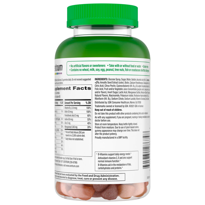 Centrum MultiGummies for Adults, Assorted Fruit Flavors, 180 Count | Contains B Vitamins, Vitamin C, Vitamin E and Antioxidants, Supports Healthy Immune Response, GLP-1 Support New 180 Count (Pack of 1)
