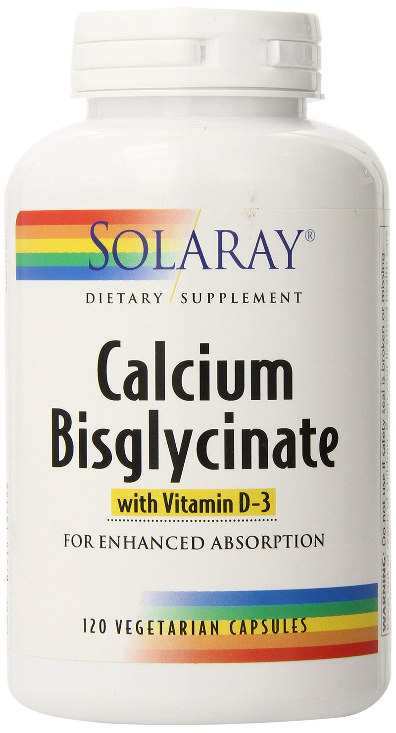 SOLARAY Calcium Bisglycinate Supplement 1000mg for Women & Men 120 Veg Caps | Calcium with Vitamin D3, Bone Strength & Teeth Health Support, Chelated Capsules, Easy to Digest