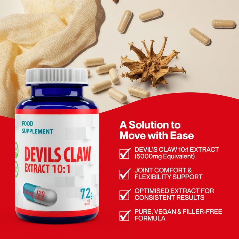 Hepatica Devil's Claw (Harpagophytum Procumbens) 5,000mg Equivalent | 500mg 10:1 Root Extract | 120 Vegan Capsules | 4-Month Supply | 3rd Party Lab Tested