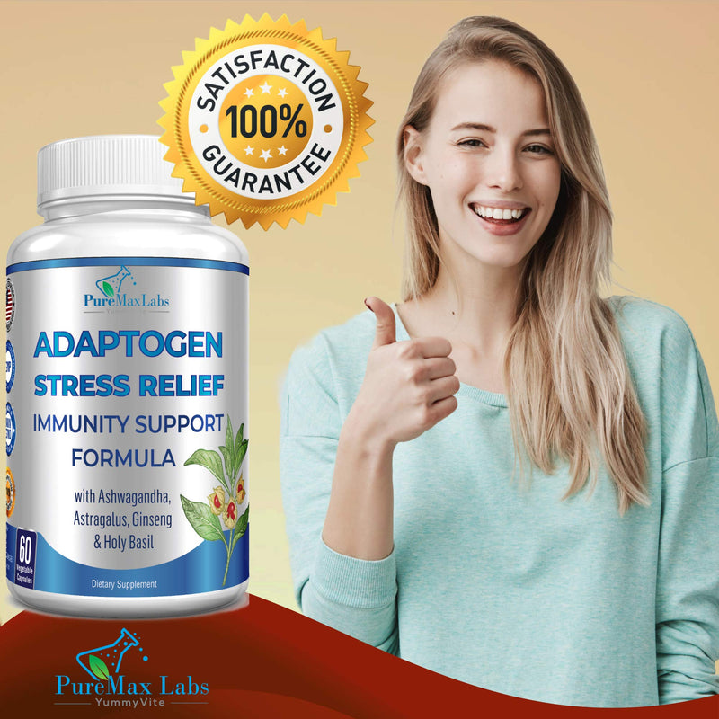 [Australia] - Adaptogen Stress Relief Immune Support Formula - Adaptogenic Adrenal Support with Ashwagandha, Astragalus, Ginseng, Holy Basil, Rhodiola, Amla, Maca, Schisandra, Non-GMO - 60 Capsules 