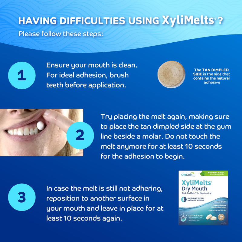 [Australia] - Oracoat XyliMelts for Dry Mouth Night Time or Day - Moisturizing Dry Mouth Adhering Discs, Sugar Free with Xylitol, 40 Count - 6 Pack, Mild Mint Flavor, 8-Hour Relief 