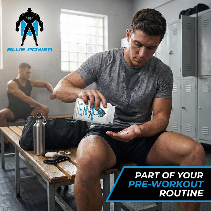 BLUE POWER Creatine Monohydrate Tablets 3000mg (3g) - 90 Tablets (30 Day Supply) - Small Scored Tablets, Titanium-Free Coating, Food Supplement