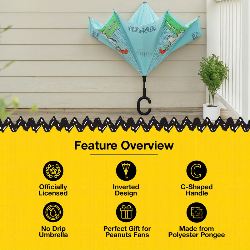 Blue Peanuts Umbrella - Snoopy and Woodstock Design, 44-Inch Diameter, Windproof, Easy Storage