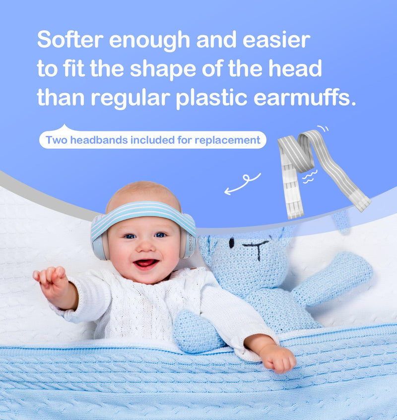 [Australia] - HZ001 Baby Hearing Protection - CE & CPC Certified for Babies up to 36 Months - with Replacement Headband Baby Earmuffs Ear Protection for Airplane, Firework Show - Pale Blue Light Blue 