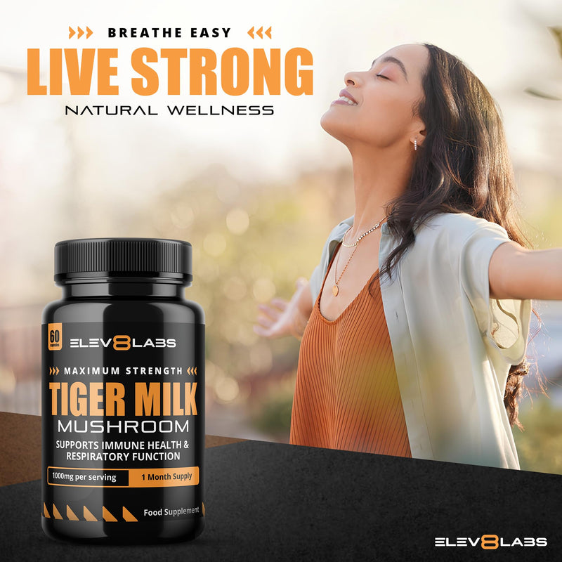 Tiger Milk Mushroom Capsules 1000mg - High Strength | 60 Capsules | Natural Adaptogen for Immunity & Respiratory Health | Supports Daily Wellness & Vitality | 1 Month Supply, 2 a Day 60 count (Pack of 1)