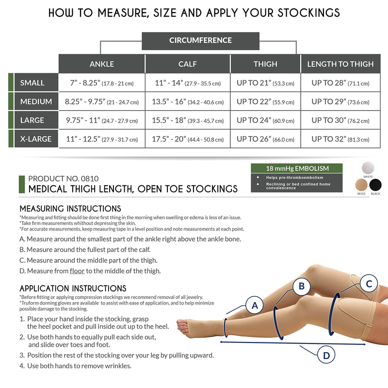 [Australia] - Truform Surgical Stockings, 18 mmHg Compression for Men and Women, Thigh High Length, Open Toe, Beige, White, Large Large (1 Pair) 