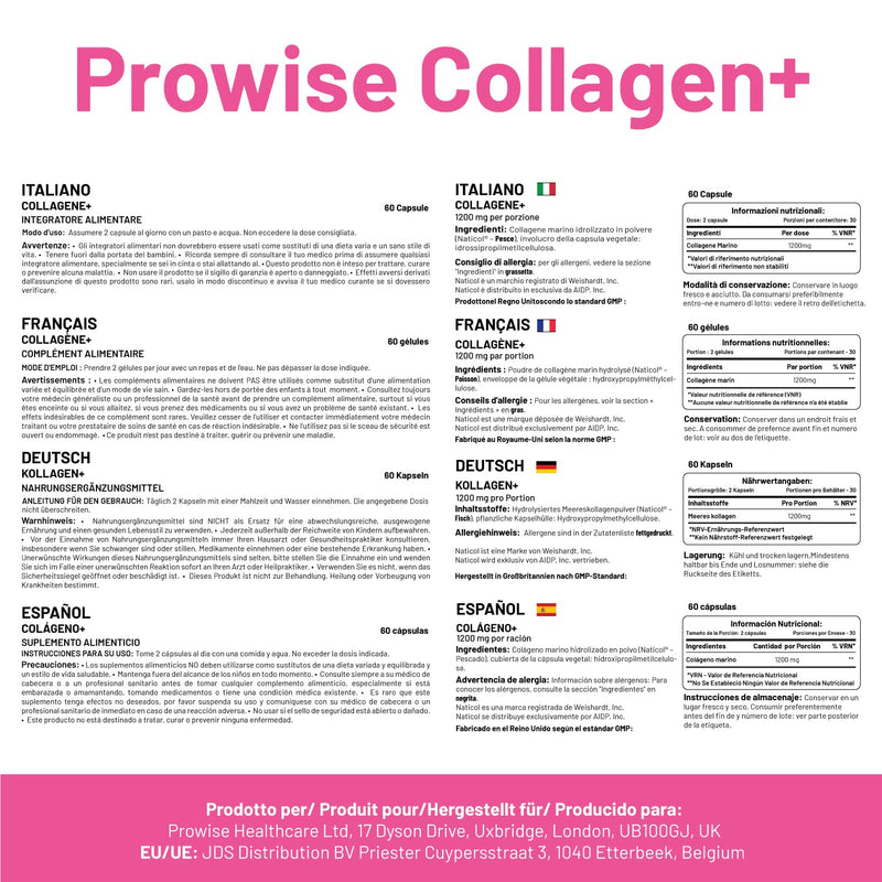 Marine Collagen+ 1200mg - 60 Capsules | No Synthetic Fillers or Binders |UK Manufactured | GMP Standards by Prowise Healthcare