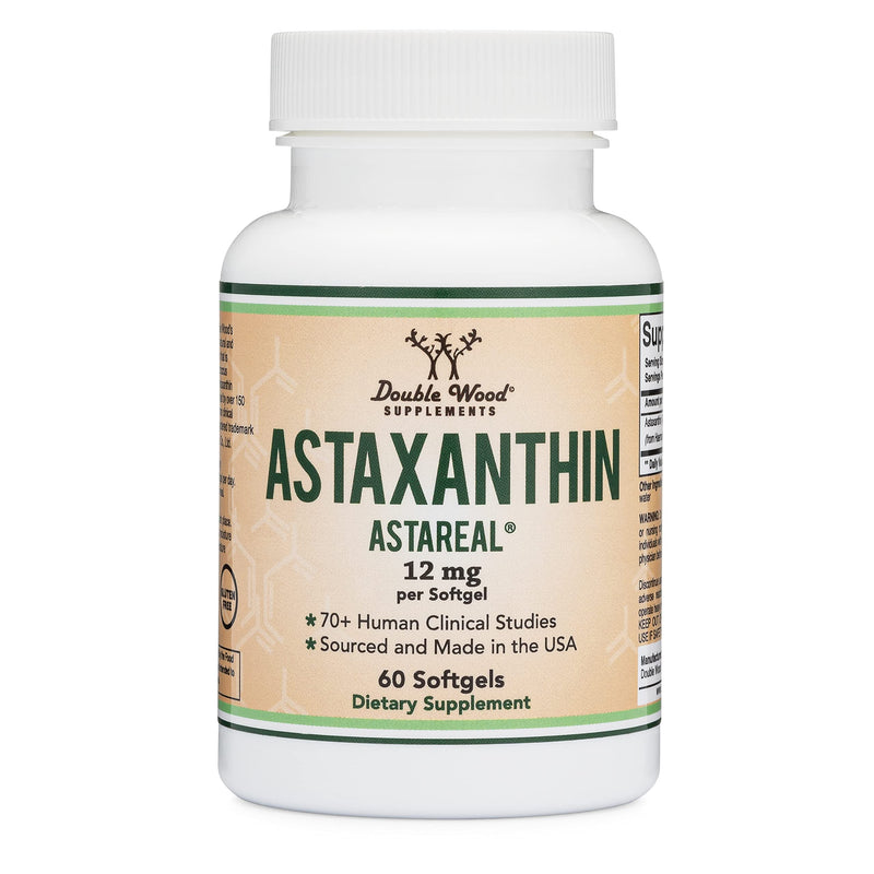 [Australia] - Astaxanthin 12mg Max Strength (AstaReal: Natural Patented Astaxanthin with 70+ Human Clinical Trials - World's Most Studied Brand) Grown, Harvested, and Made in The USA (Astaxantina) by Double Wood 