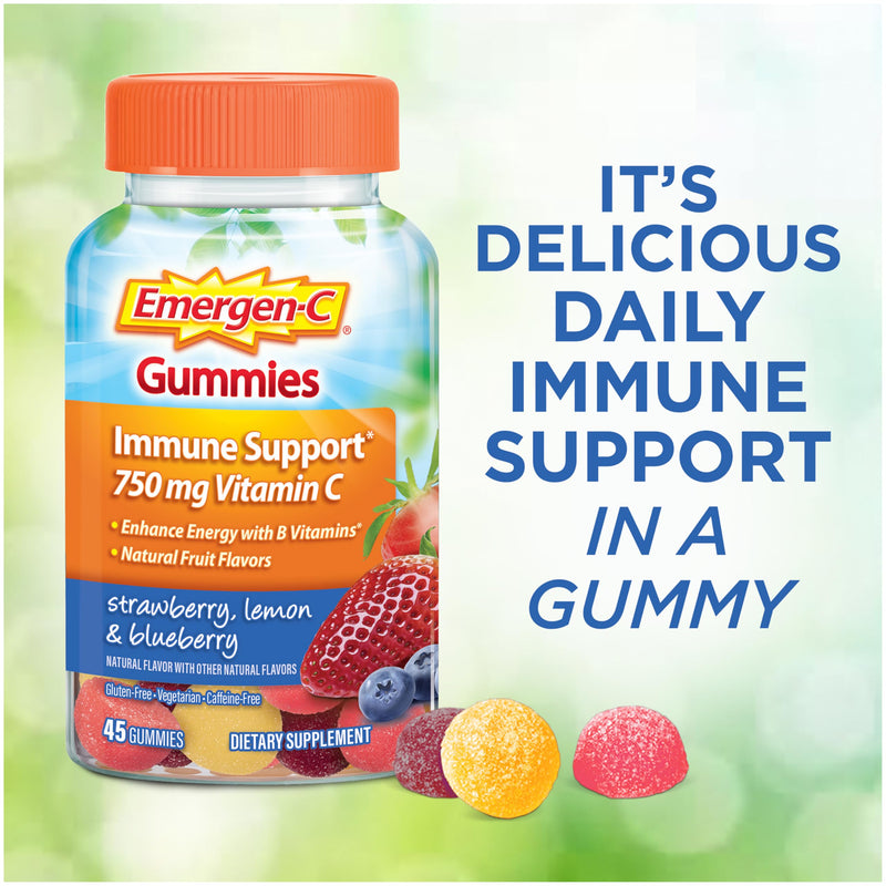 [Australia] - Emergen-C 750mg Vitamin C Gummies for Adults, Immune Support Gummies, Gluten Free, Strawberry, Lemon and Blueberry Flavors - 45 Count Berry 