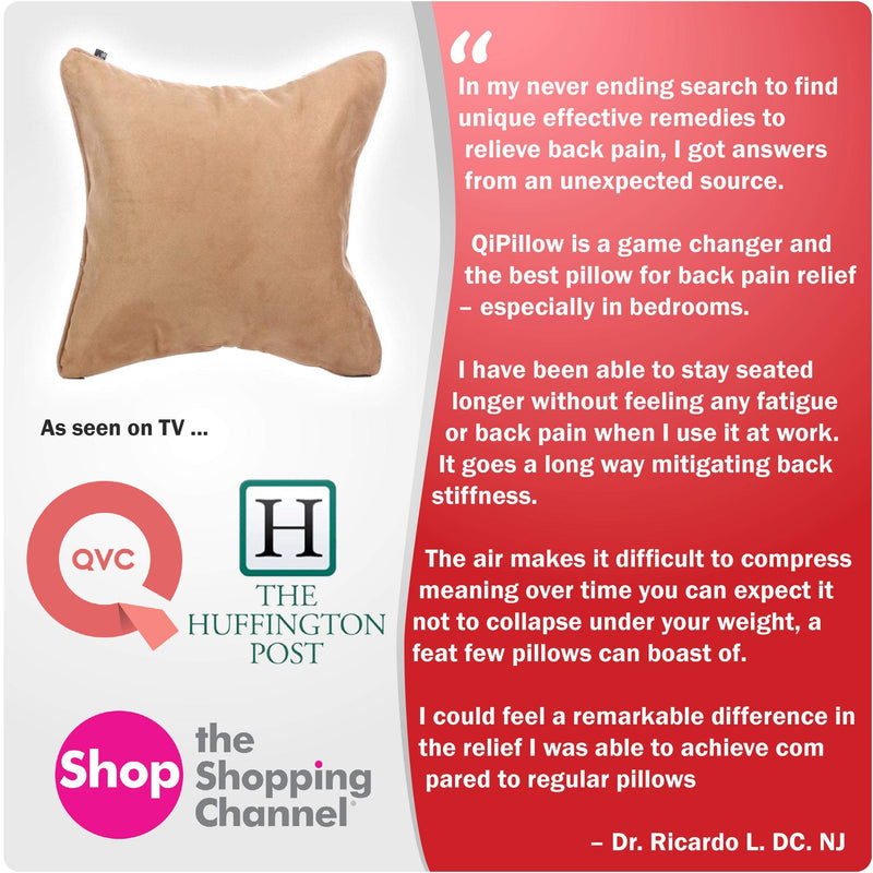 [Australia] - QiPillow - Pain Relieving Ergonomic & Orthopedic Back Lumbar & Posture Support Seat Throw Pillow for Chair, Couch, Bed (Camel) 