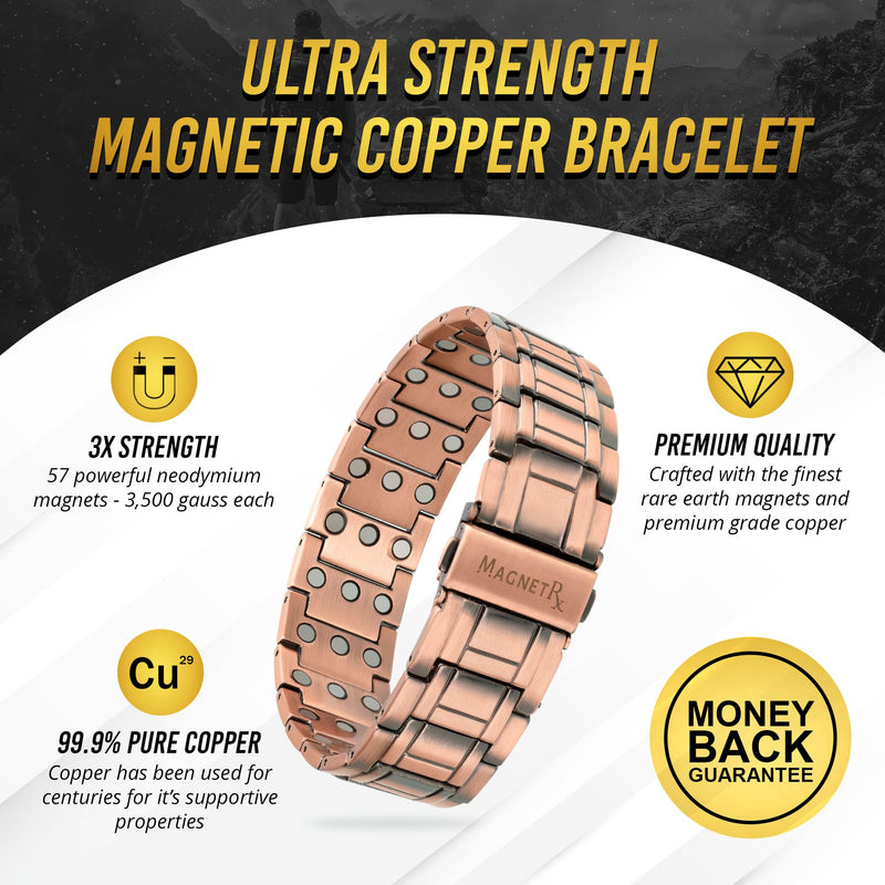 [Australia] - MagnetRX® 3X Strength Copper Bracelet – 99.9% Pure Copper Bracelets for Men with Magnets – Premium Fold-Over Clasp and Adjustable Bracelet Length with Included Sizing Tool (Stealth) Stealth 