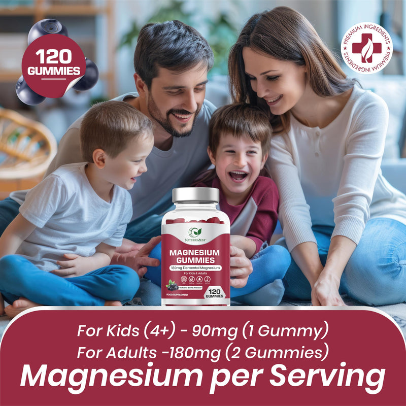 Magnesium Gummies 180mg - 120 High Strength Vegan Gummies for Adults & Kids | Premium formula supports natural sleep, muscle relaxation, and immune health. Delicious natural berry flavour