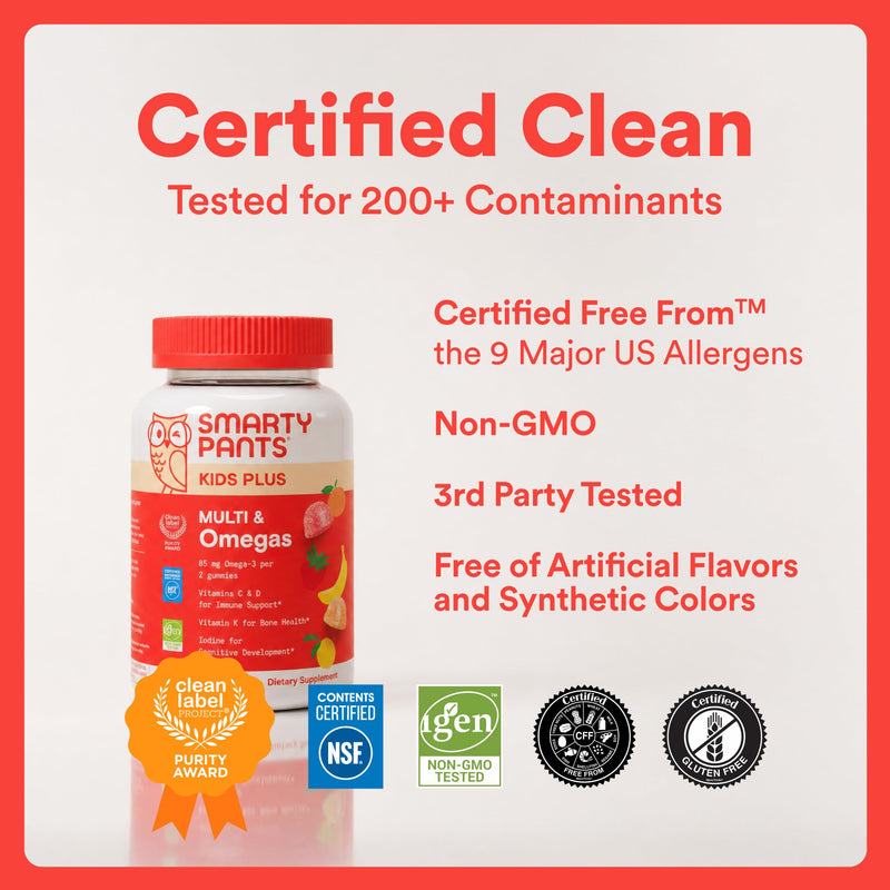 SmartyPants Kids Multivitamin Gummies with Omega 3 DHA/EPA, Vitamins D3, C, B12, B6, A, K, and Zinc, Gluten Free, Clean Label, Three Fruit Flavors, 60 Gummies (30 Day Supply) 1 Count (Pack of 1) Three Fruit - 30 Day Supply