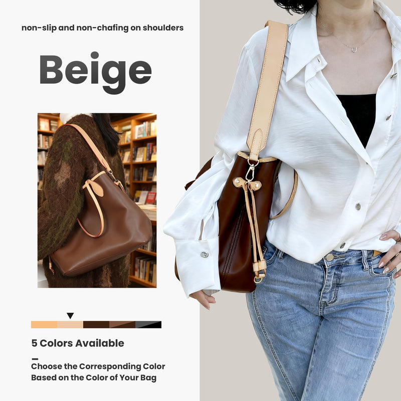 Vachetta Leather Strap for LV Neverfull Bag,Double Sided Usable Cowhide Crossbody Purse Strap for Handbag Beige 【25.6inch Long】,1.5inch Wide