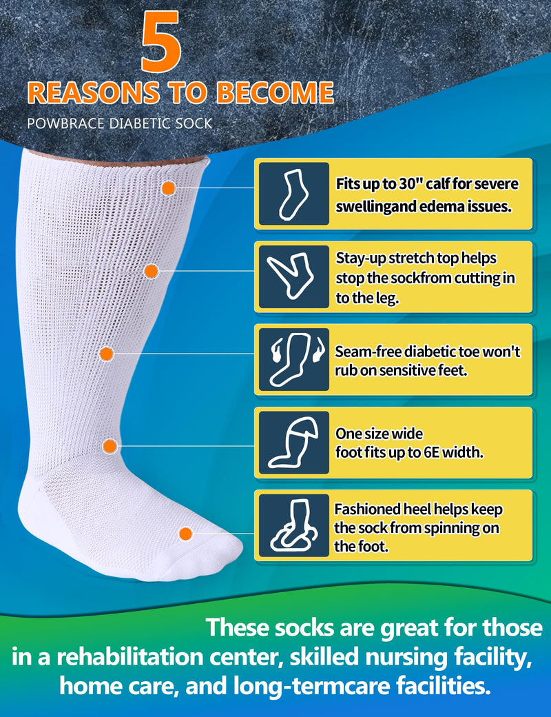 [Australia] - 2 Pairs Wide Diabetic Socks for Men Women Plus Size,Lymphedema Socks,Socks for Swollen Feet and Ankles,Edema Socks,Loose Fit Socks,Non-Binding Socks,Bariatric Socks,Hospital Cast Socks-White One Size 2 Pairs White 