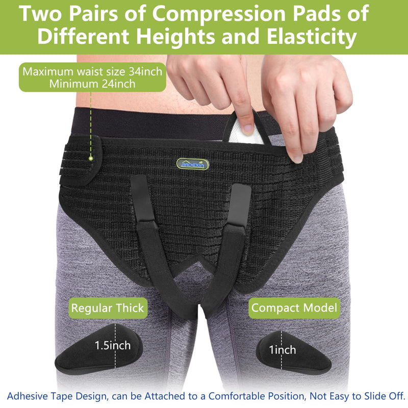 [Australia] - Hernia Belt for Men & Women,Immobilization Straps for Single/Double Inguinal or Sports Hernias,Pain Relief and Adjustable,with 4 Removable Compression Pads, Black, M 