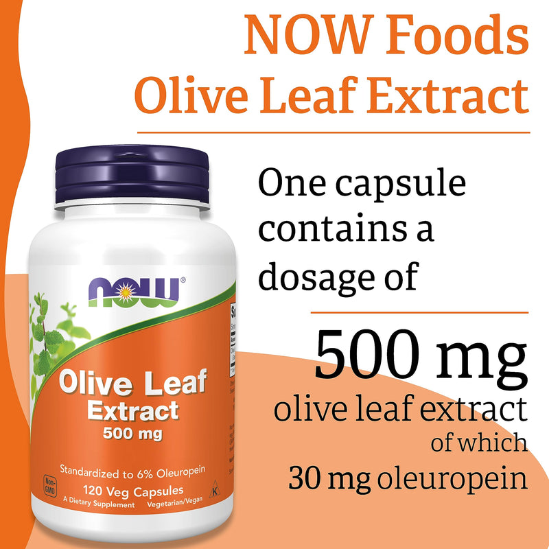 Now Foods, Olive Leaf Extract, 500mg, Oleuropein, High Dose, 120 Vegan Capsules, Lab-Tested, Soy Free, Gluten Free, Vegetarian, Non-GMO 120 Capsules