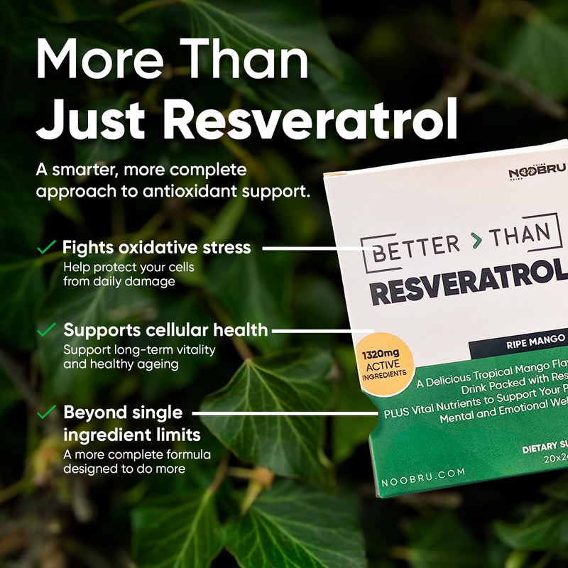 Noobru™ - Better Than - Resveratrol - Powerful Polyphenol Supplement with Fisetin & Mango Flavor for Longevity, Cellular Health, Brain Function & Anti-Aging Support