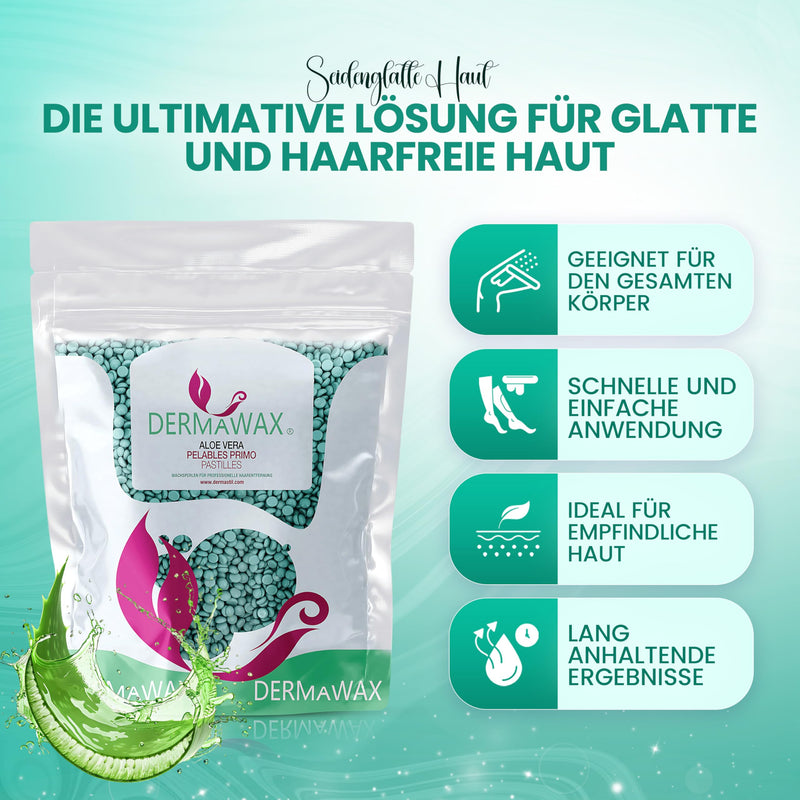 [Australia] - Dermawax 1 kg hot wax wax beads aloe vera for sensitive skin - hair removal without wax strips, gentle waxing for face, legs, bikini & body - made in Italy, professional quality (1 kg, aloe vera) 1 kg (pack of 1) 