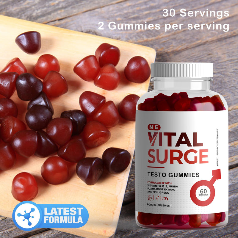 Vital Surge Testo Gummies, 60 Gummies, Formulated with Vitamins B6, B12, Muira Puama Root Extract and Fenugreek