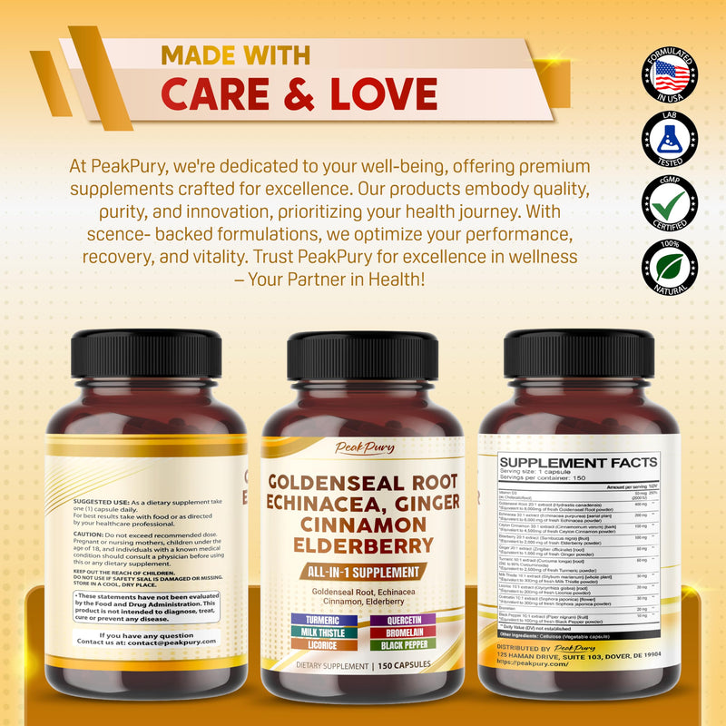 [Australia] - Goldenseal Root 8000mg Echinacea 6000mg Cinnamon 4500mg Elderberry 2000mg - All-in-1 Supplement - Made in USA 150 count (pack of 1) 