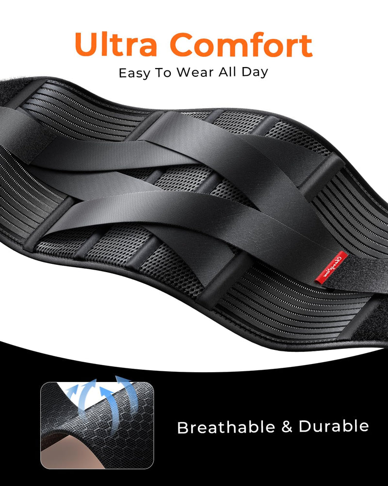 [Australia] - Ultra Breathable Work Back Brace for Men & Women [Upgraded Medical-Grade Support] Lower Back Support Belt with Removable Suspenders - Pain Relief for Lifting, Warehouse, Construction, Moving Black Medium 