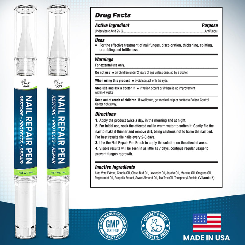 [Australia] - Footcure Antifungal Nail Treatment Pen ‚Äì Extra Strength Toenail Fungus Treatment, 25% Undecylenic Acid for Toenails & Fingernails, Nail Fungus Repair Pen with Tea Tree & Oregano Oil, Made in USA 0.1 Fl Oz (Pack of 2) 