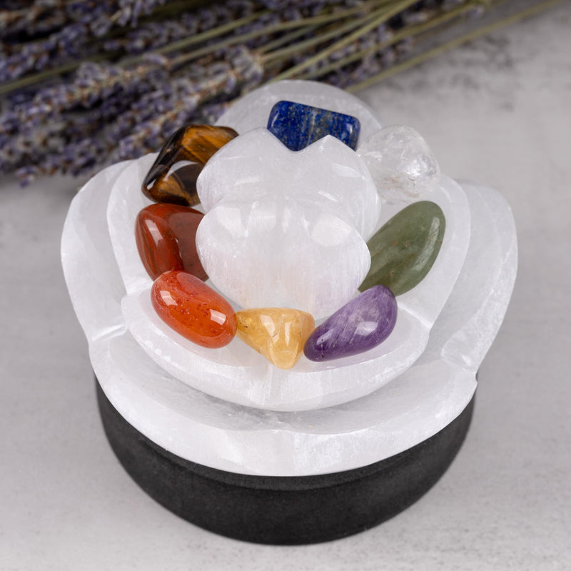 Wish Well Selenite Bowl for Crystal Charging, 4" Lotus Flower Crystal Bowl | 3 pc Lotus Flower Bowl for Cleansing Healing Stones, Protection Crystals, Spiritual Gifts & Decor, Crafted in Morocco 4" Lotus Flower Bowl