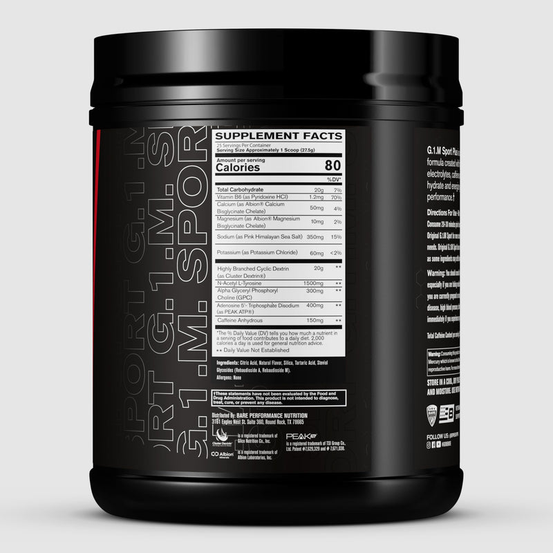 [Australia] - BARE PERFORMANCE NUTRITION G.1.M Sport+ Endurance Pre-Workout – Lemon Lime | 25 Servings | 20g Carbs, 350mg Sodium, 150mg Caffeine | Electrolytes, Nootropics & Cluster Dextrin® for Energy & Focus 