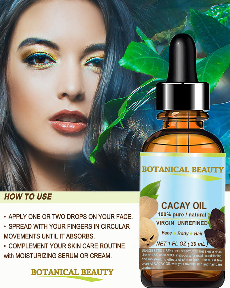 Botanical Beauty CACAY OIL 100% Pure Natural Virgin Unrefined Cold-Pressed Carrier Oil WILD GROW 0.5 Fl Oz 15 ml For Face, Skin, Body, Hair. Anti Wrinkle Face Oil Natural Retinol Vitamin A, Vitamin E