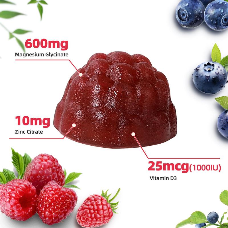 600mg Magnesium Glycinate Gummies, 90 Count | Sugar Free Magnesium Supplement w/Zinc & Vitamin D3, Vegan Non-GMO Magnesium Gummies for Bone, Muscle & Nerve Health 90 Count (Pack of 1)