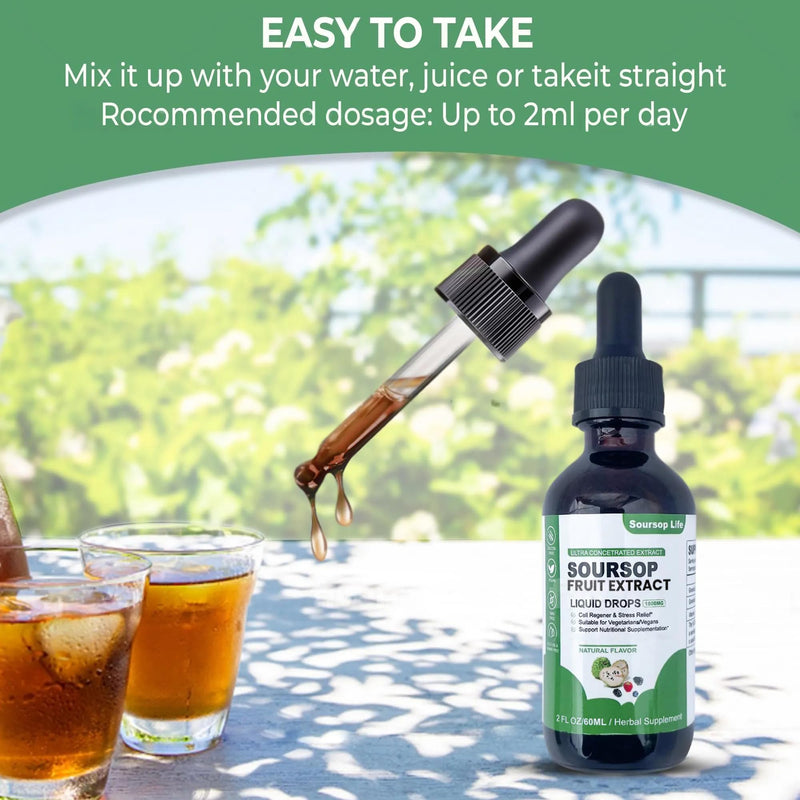 Soursop multivitamin Drop Natural Energy Booster, Immune Support, Vegan,Gluten Free,Non-GMO Vitamin B6,C,D, 60ml