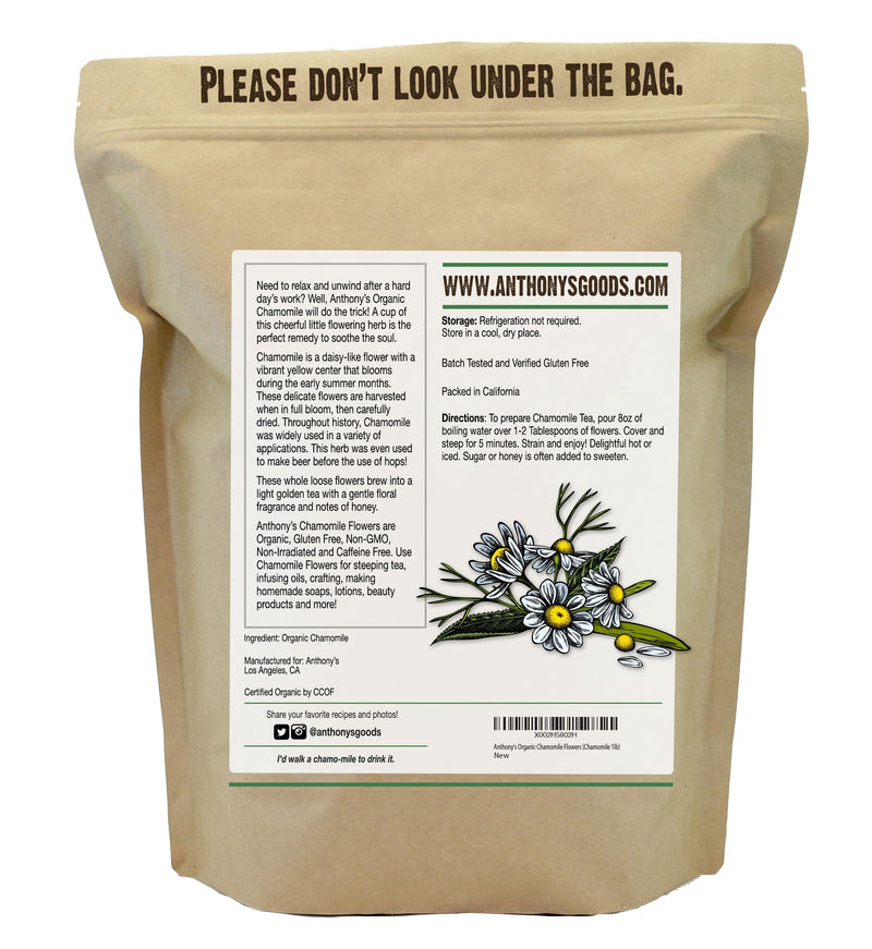 [Australia] - Anthony's Organic Chamomile Flowers, 1 lb, Whole, Loose Leaf, Gluten Free, Non GMO, Non Irradiated 1 Pound (Pack of 1) 