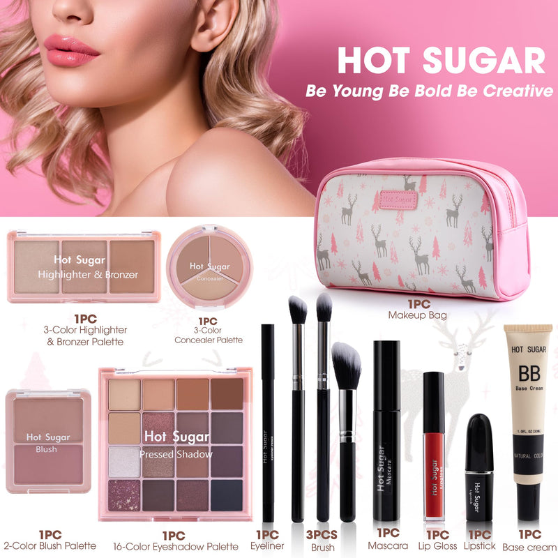 [Australia] - Hot Sugar Travel Makeup Kit All in One, Makeup Kit for Women Full Kit, Makeup Gift Set for Beginners and Professionals with Cosmetic Bag (Pink) Pink 