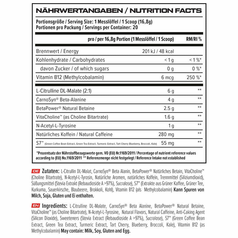 [Australia] - V8 Total Energy - Pre Workout Booster - Training Booster - CarnoSyn®, BetaPower®, natural caffeine - Vegan - Sugar-free - 20 servings - Made in Germany - Blue Raspberry Blue raspberry 