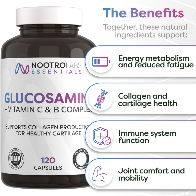 Nootro Essentials Glucosamine and Chondroitin High Strength Supplement, Daily Supplement with Chondroitin, Vitamin C & Vitamin B Complex for Joint Care (60 Servings, 2 Month Supply)