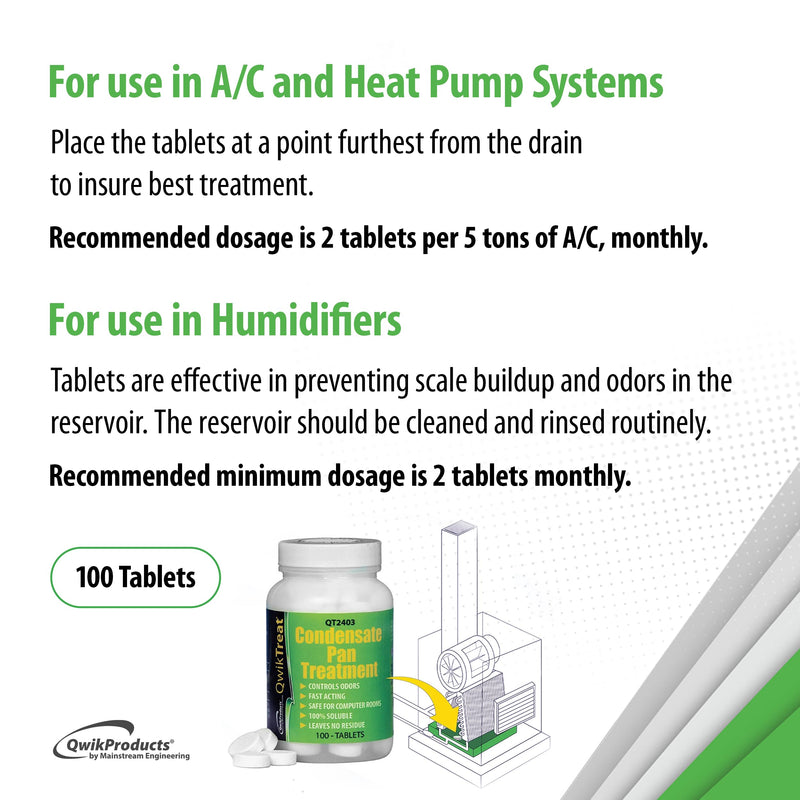 [Australia] - QwikTreat Condensate Pan Treatment Tablets, AC Drip Pan Tablets Air Conditioner Drain Line Cleaner, Control Odors, Overflow and Water Damage, 100 Tablets 