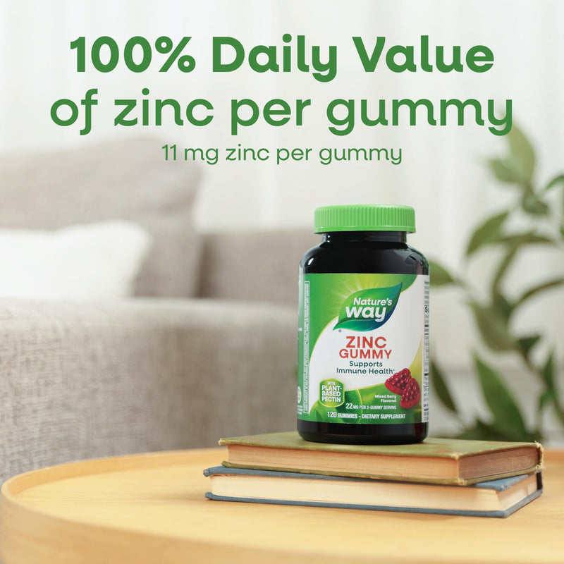 Nature's Way Zinc Gummies, 100% Daily Value of Zinc per Serving, 120 ct | Immune Support Gummy for Adults & Kids 9+*, Gluten Free, Plant-Based Pectin, Mixed Berry Flavored 120 Count (Pack of 1)
