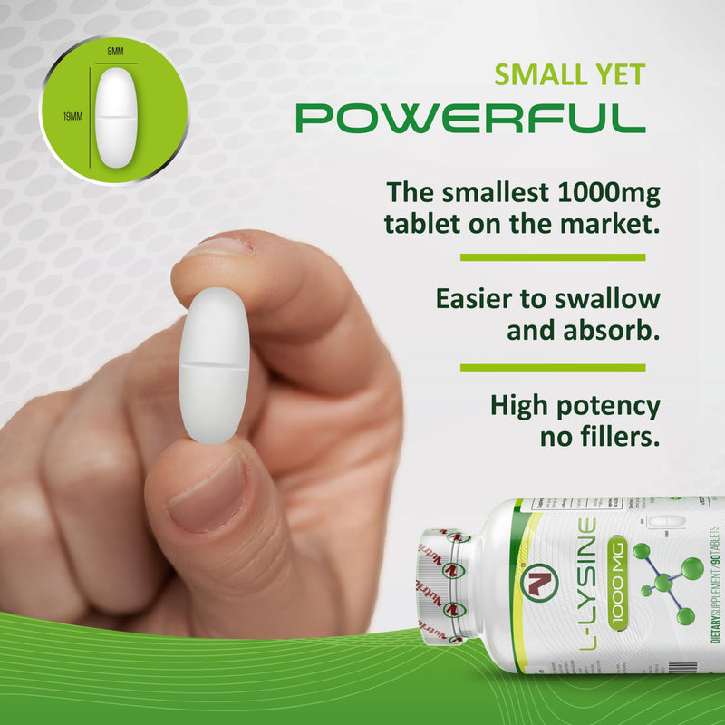 L-Lysine x 90 1000mg Tablets | Smallest Possible 19mm Formula | Easier to Swallow and Quicker to Absorb - Suitable for Vegetarian and Vegan. (90) (Pack of 2) 90 count (Pack of 2)