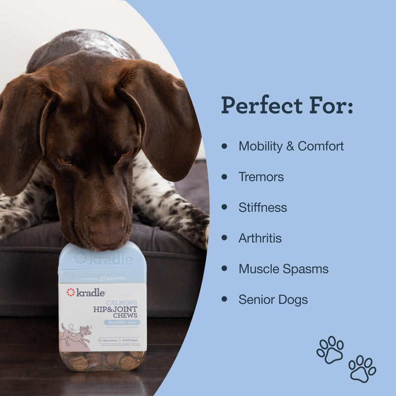 Kradle Daily Hip & Joint Chews - Mobility & Comfort Chews & Stress-Relief Support for Dogs - Soft Calming Chews with Soothing Ingredients - for All Dog Breed & Sizes - 75 Count Jar 75-count - PawsPlanet Australia