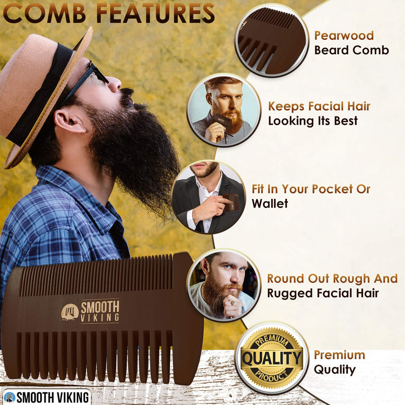 [Australia] - Smooth Viking Beard Brush & Comb Gift Set for Men - Natural Boar Bristle Hair Brush & Wooden Comb, Boar Brush for Facial Hair Styling, Grooming & Beard Shaping Tool, Men Hair Products - Brown 