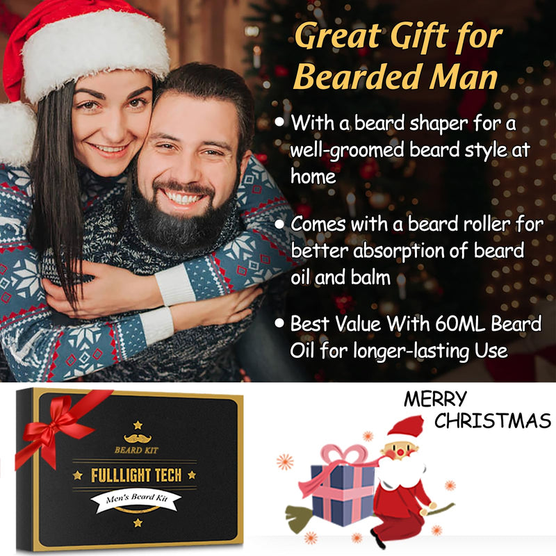 [Australia] - Dad gift Christmas, beard care set for men with beard roller, beard shampoo, 3 beard oil, beard balm, beard comb, beard brush, beard scissors, beard stencils, men's beard care set gift for men Christmas black 