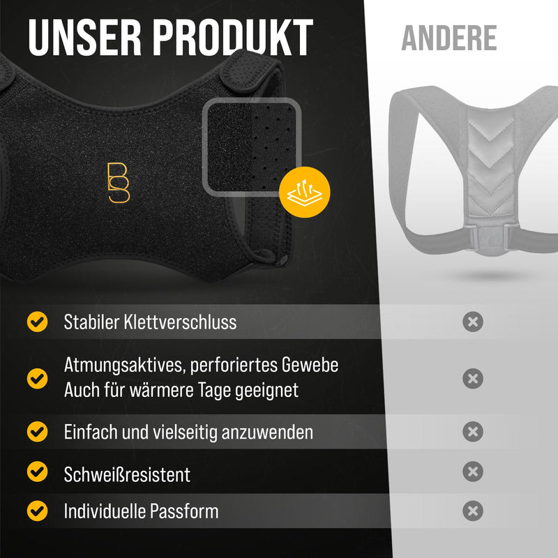 [Australia] - BODYSOLUTION back straightener - 3 in 1 - high-quality posture correction - back support belt for an upright posture - size-adjustable back strap - black - S-M polyoxymethylene S-M: 70cm - 110cm 