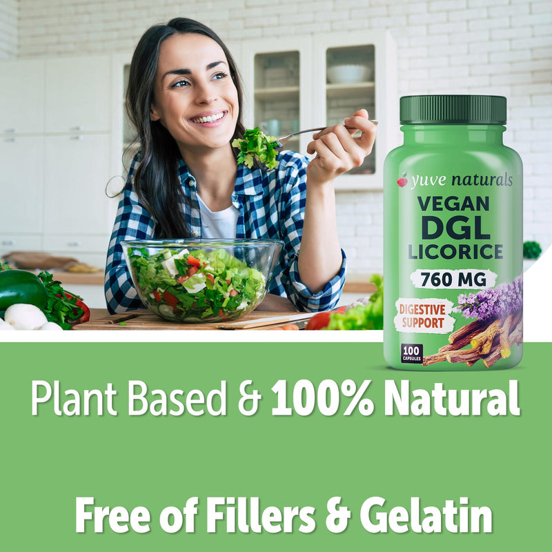 [Australia] - Yuve Vegan DGL Licorice 760mg - Ultra Pure Deglycyrrhizinated Licorice Root Capsules Supplement - Support Stomach, Gut & Intestinal Relief - Natural Acid Reflux Formula - Non-GMO & Gluten Free - 100ct 