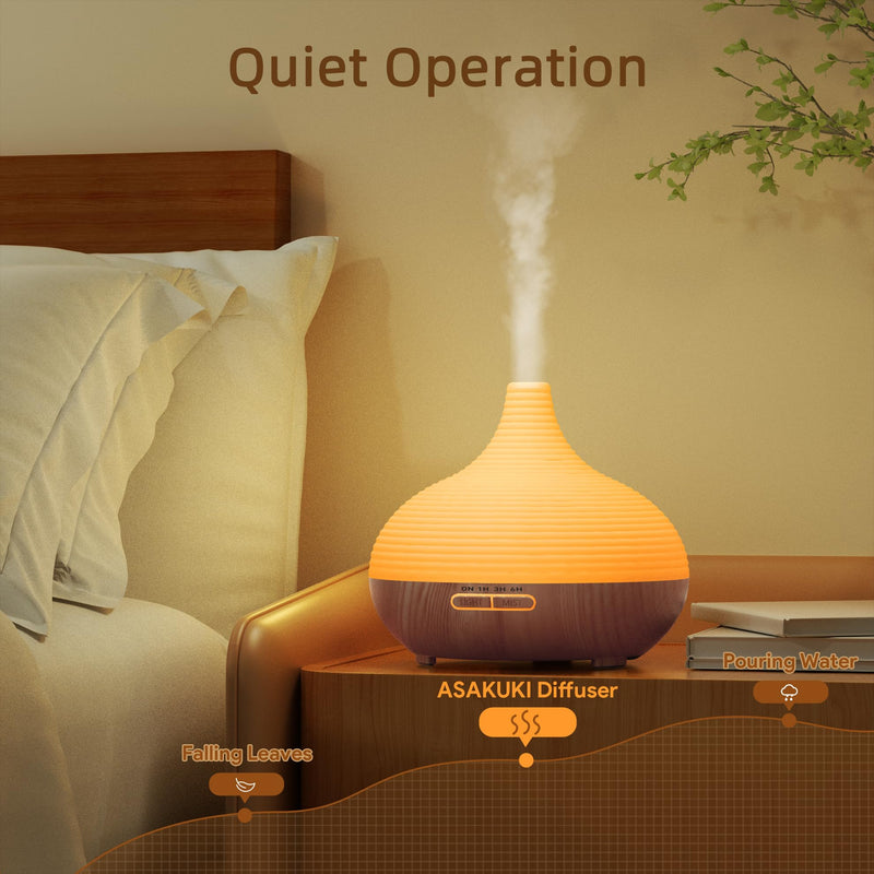 [Australia] - ASAKUKI 300ml Aroma Diffuser for Fragrance Oils, Premium Ultrasonic Humidifier Aromatherapy Oils Diffuser with 7 Colored LED Light, BPA Free Bedroom, Office, Spa Yellow 