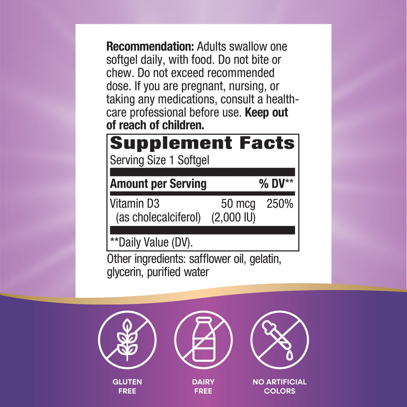 Nature's Way Vitamin D3 Softgels, Supports Immune and Bone Health*, 120 ct | 2,000 IU (50 mcg per Serving), Promotes Calcium Absorption for Healthy Bones & Teeth*, Promotes Proper Immune Function* 73120 Count (Pack of 1) 120 Count (Pack of 1)