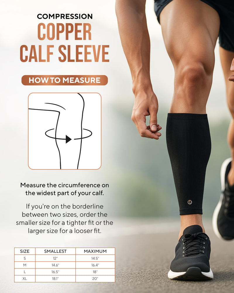 Copper Calf Compression Sleeve — Premium Copper Compression Shin Sleeve for Men & Women — Breathable & Non-Slip Leg Sleeves for Runners, Shin Splints, Muscle Recovery & Leg Fatigue Large